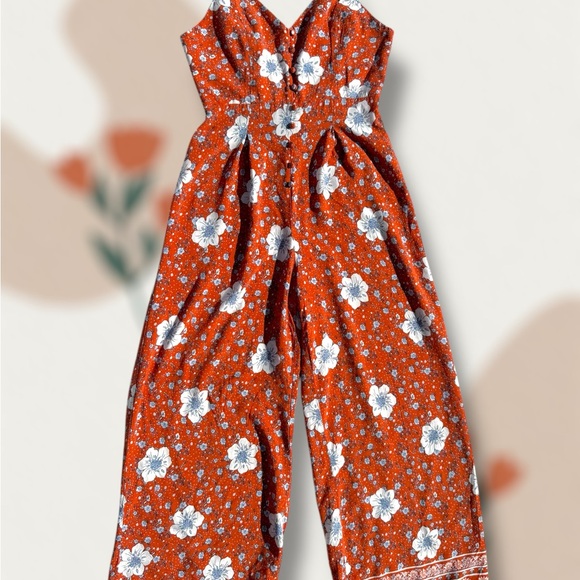 Forever 21 Orange Floral Spaghetti-Strap Jumpsuit - Picture 2 of 8